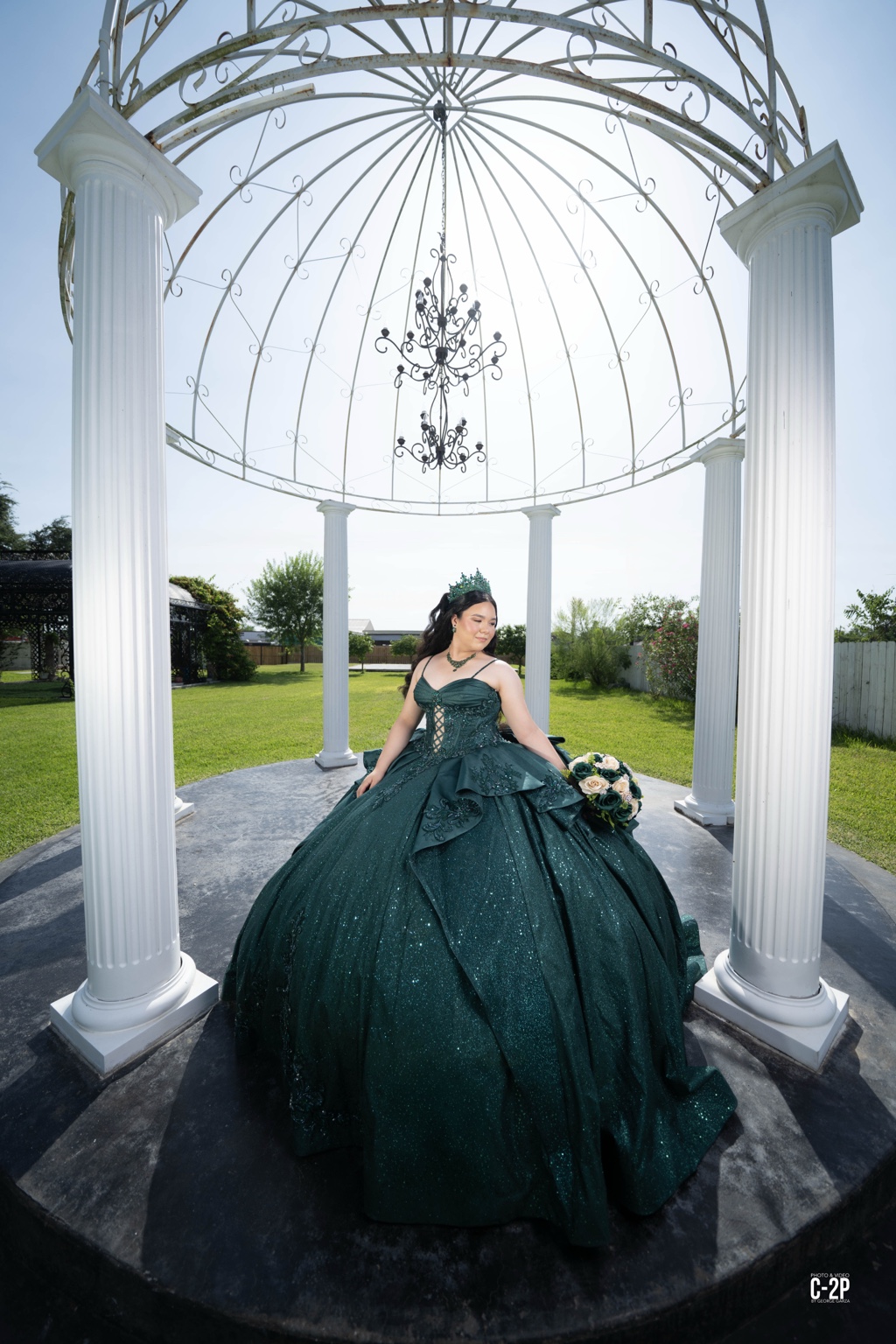Katherine in her emerald quinceañera gown